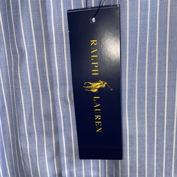 Ralph Lauren Custom Fit Blue White Striped Oxford Shirt Men's 15 1/2 32/33 - Picture 5 of 13